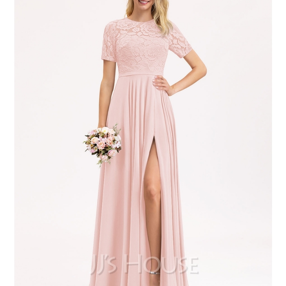 NWT A-Line Scoop Neck Floor-Length Chiffon Lace